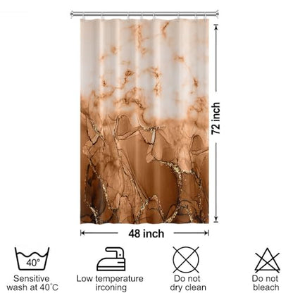 Brown Marble Stall Waterproof Shower Curtain 48x72 inches | RV Small Shower Curtain Set for Bathroom, Abstract Modern, Machine Washable, Easy to Install with Hooks, Ombre White Brown - color: Brown, size: 48"W x 72"L (Pack of 1)