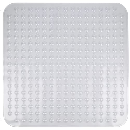 ENKOSI Extra Large Square Non Slip Shower Mat - 31 x 31-inch XL Bathroom Shower Mat - Square Shower Matts for Shower Stall Floors | Secure Suction Cups and Drain Holes (31x31 Clear) - color: Clear, size: 31" x 31" (Square)