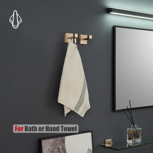 JQK Bathroom Towel Hook Champagne Bronze, Coat Robe Clothes Hook for Bathroom Wall Mounted (Pack of 2), SUS 304 Stainless Steel 0.8mm, TH250-CB-P2 - color: Champagne Bronze