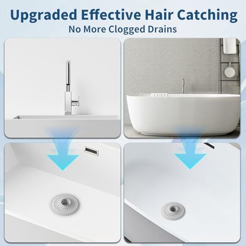 3Pcs Silicone Hair Catcher Shower Drain for Bathtub & Sink Trap/Strainer | 3 Pack Anti-Clog Collapsible Tub Protector Cover, Pet Hair Stopper fit 1 1/2" to 1 5/8'' Bathroom, Shower Stall & Sink Drains - color: Grayishwhite