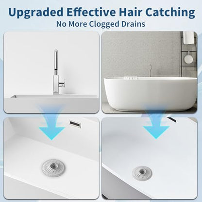 3Pcs Silicone Hair Catcher Shower Drain for Bathtub & Sink Trap/Strainer | 3 Pack Anti-Clog Collapsible Tub Protector Cover, Pet Hair Stopper fit 1 1/2" to 1 5/8'' Bathroom, Shower Stall & Sink Drains - color: Grayishwhite