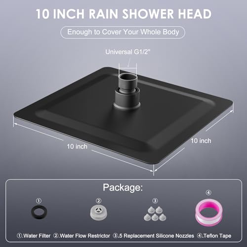 8 Inch Rain Shower Head Matte Black - All Metal Stainless Steel 304, Ultra Thin Design, Square Rainfall Showerheads Modern Bathroom - Full Body Coverage Bath Shower - color: B-Matte Black, size: 8 Inch Square
