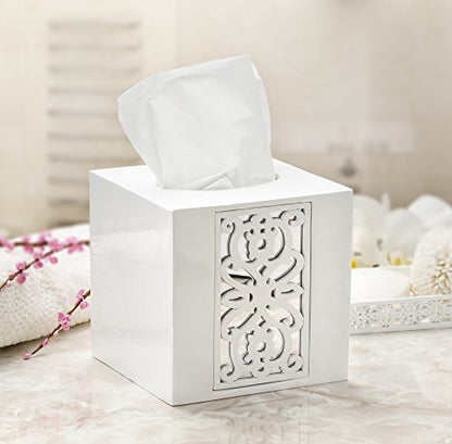 Creative Scents Mirror Janette White 6 Piece Bathroom Accessories Set | Includes Trash can, Tissue Box Cover, Soap Dispenser, Toothbrush Holder, Tumbler Cup & Soap Dish