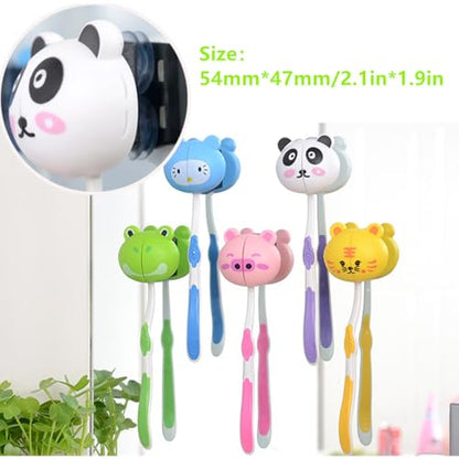 5 Pcs Wall-Mounted Toothbrush Holder Random Style | DustProof, Lovely Animal Head Design, Cartoon Suction Cup, Perfect for Home Bathrooms, Random Style