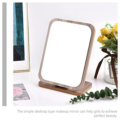 Beaupretty Fold Down Desk Vanity Makeup Mirror Makeup Mirror with Stand Wooden Desktop Folding Table Desk Countertop Bathroom Make Up Foldable Desk Table