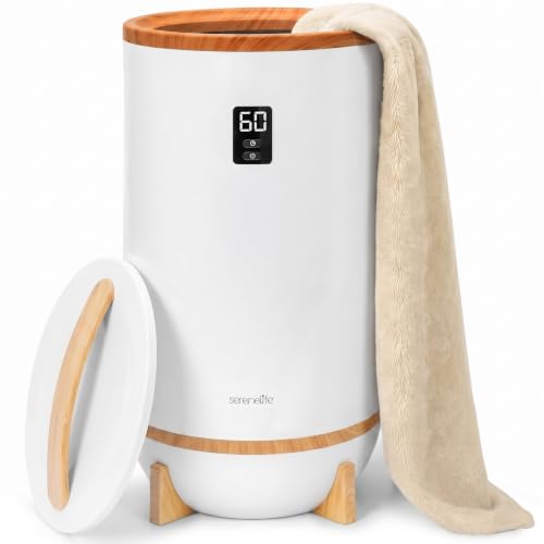 SereneLife Towel and Blanket Warmer - Single Touch Portable Towel Heater for Bathroom, Fragrant Disc Holder, LED Ring, 2 Large Towel Capacity, Built-in Timer (15-60 mins), Auto Shut-Off (White) - color: Bamboo