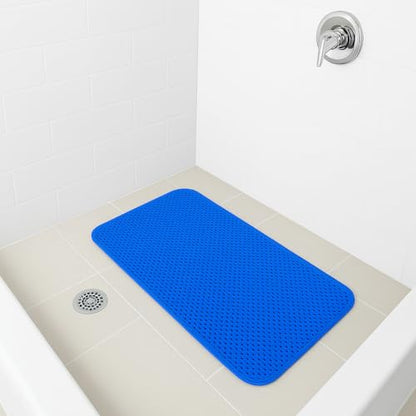 Bathtub and Shower Soft Waffle Cushioned Texture Spa Bathroom Shower and Bath Mat Non Slip 27.5" x 16" with Suction Cups and Drain Holes (Blue) - color: Blue
