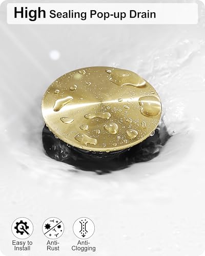 Brass Gold Vessel Sink Faucet, Tall Single Hole Bathroom Faucet for Vessel Sink Single Handle with Pop-Up Drain & Pre-Installed Hoses - color: Brushed Gold