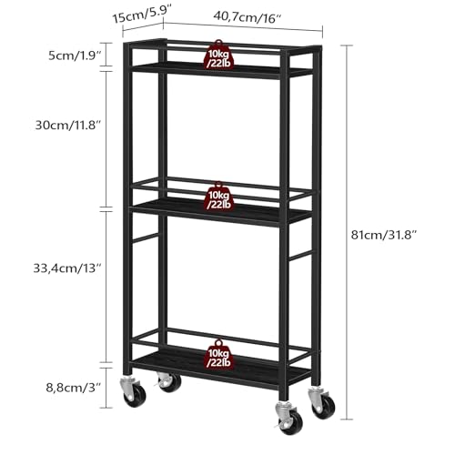 MAHANCRIS Slim Rolling Cart, Mobile Kitchen Cart on Wheels, Narrow Storage Cart for Small Space, Small Bar Cart, for Bathroom, Laundry, Living Room, Black RCHB1501 - color: Black