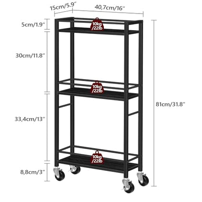 MAHANCRIS Slim Rolling Cart, Mobile Kitchen Cart on Wheels, Narrow Storage Cart for Small Space, Small Bar Cart, for Bathroom, Laundry, Living Room, Black RCHB1501 - color: Black