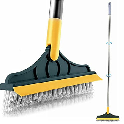 2 in 1 Cleaning Scrub Brush Grout Brush Scrapee 3 Poles 47.6'' Floor Scrub Brush with Long Handle V-Shape Stiff Bristle Brush Scrubber with Squeegee 120°Rotate Shower Scruber for Bathroom Glass - color: 3poles Green