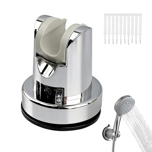 Shower Head Holder, No Drill Strong Suction Cup Shower Head Bracket, Adjustable Height & Angle Wall Mount for Handheld Showerhead, Reusable Tool-Free