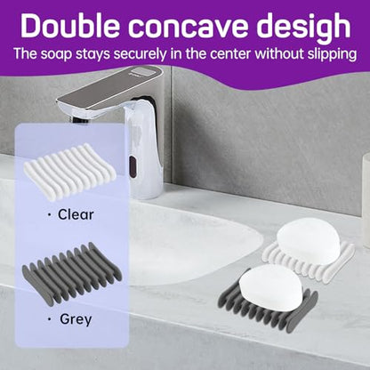 2 Pcs Self Draining Silicone Soap Holder - Waterfall Design Soap Dishes for Bathroom, Keeps Soap Bars Dry & Clean,Clear - color: Clear