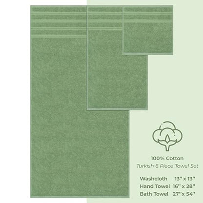 American Soft Linen 100% Cotton Luxury Turkish Towels, 6 Piece Towel Set | Soft Absorbent Quick Dry OEKO Tex Standard 100 Certificated Durable Machine Washable Premium Hotel Quality - color: Sage Green