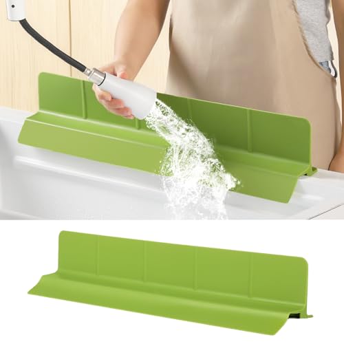 23" Ultra Silicone High Sink Splash Guard, Matcha Green | Released in 2026, Self-Draining Water Splash Guard, for Kitchen Sink&Bathroom&Island, 3.5" Splash Guard, 7 Strong Suction Cup - color: Matcha Green