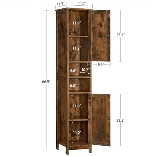 67" Tall Bathroom Cabinet with 2 Adjustable Shelves and 2 Doors, Narrow Bathroom Storage Cabinet for Small Space, Living Room, Entryway, Kitchen, Rustic Brown - color: Brown