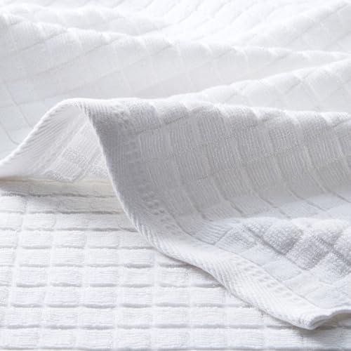Town & Country Everyday 4-Piece Textured Windowpane Hand Towel Set, 20x30-Inch, 100% Cotton, Plush & Absorbent 550GSM, White - color: White
