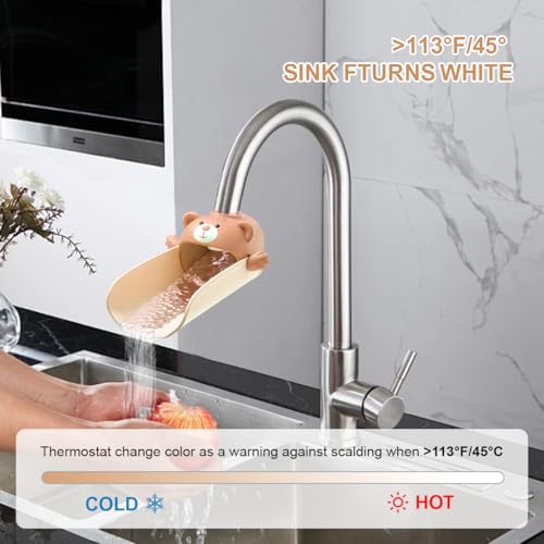 Faucet Extender for Toddlers, Kids Sink Extender for Bathroom, Hand Washing Extension God Silicone Cartoon Temperature-Sensitive Anti-Scald Anti-Splash Water (Brown)