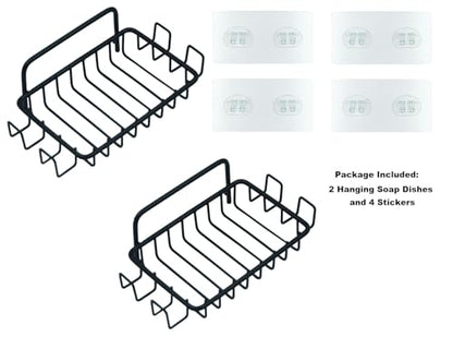 2 Pack Soap Dish for Shower Wall, Stainless Steel Soap Holder with 4 Hocks for Bathroom (Black) - color: Black