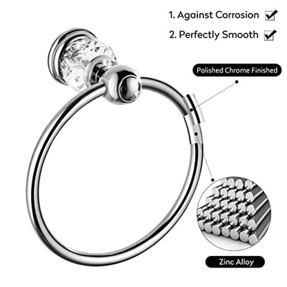 WINCASE Chrome Towel Ring, Bath Hand Towel Holder Crystal, Silver Towel Rack Wall Mounted - color: Silver