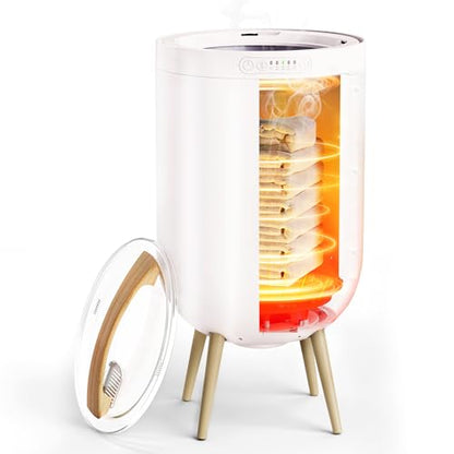 STARLEAD 20L Heated Towel Warmers for Bathroom Large Towel Warmer Bucket | Wood Handle, Auto Shut Off, Bluetooth and RGB, Fits Up to Two 40"X70" Oversized Towels, Bathrobes, Blankets - color: White-round
