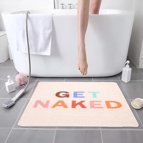Get Naked Square Shower Mat, Non Slip Bath Mat Quick Drying Bathmat Easy Cleaning Shower Matt for Bathroom Floor, Cute Fun Bath Mats Textured Surface Shower Foot Scrubber Mat, 24″X24″ - color: D01