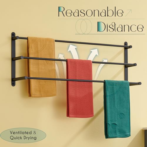 KOKOSIRI Bath Towel Bars Matte Black Bathroom 3-Tiers Ladder 32'' Towel Rails Wall Mounted Towels Shelves Rack Stainless Steel, B5002BK-L32 - color: Black, size: 32-Inch