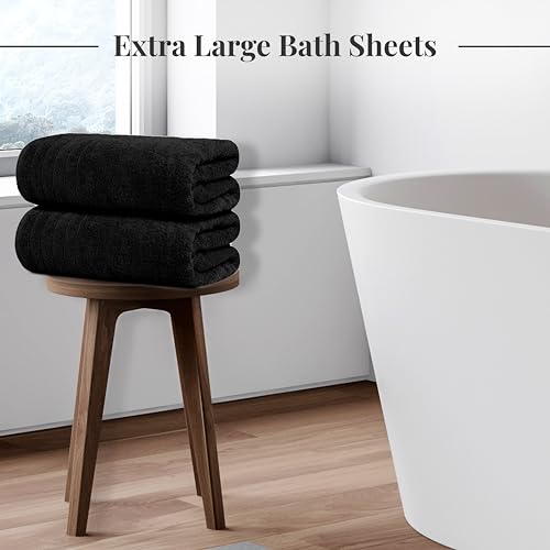 2 Piece Extra Large Bath Sheets 35 x 70 Inches, Black | 100% Cotton, Larger & Lighter Weight, Quicker to Dry, Super Soft & Absorbent, Oversized Bath Towels - color: Black