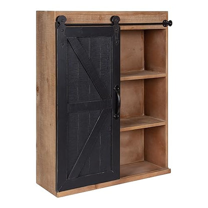Kate and Laurel Cates Rustic Wall Cabinet; 22 x 28; Black and Rustic Brown; Farmhouse Wall-Mounted Storage Cabinet - color: Rustic Brown/Black