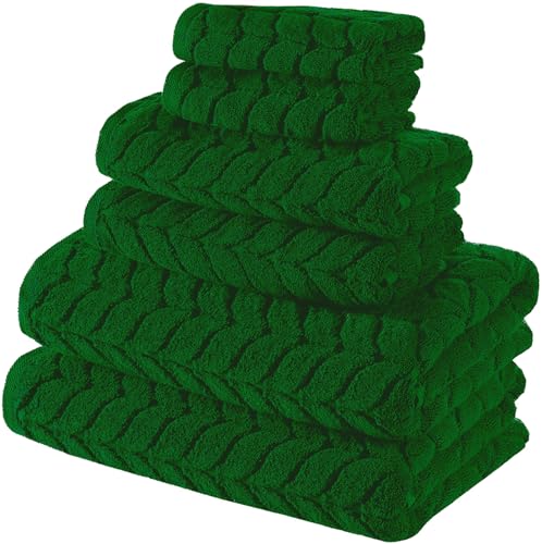 BAGNO MILANO Certified Organic Turkish Cotton Bath Towels, Luxury Jacquard Absorbent, Ultra Soft-Plush Organic Towel Set (Royal Green, Towel Set of 6) - color: Royal Green