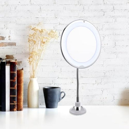 FRCOLOR Rotating 360° Makeup Mirror with Suction Cup 10x Magnifying Vanity Mirror LED Lighted Cosmetic for Bathroom and Travel Use