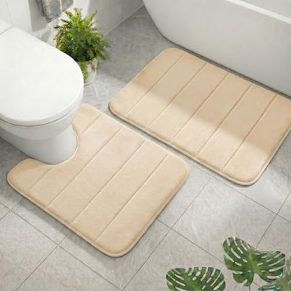 2 Piece Memory Foam Bath Mat Set, Extra Soft Absorbent Bathroom Rugs with U-Shaped Toilet Rug, Non-Slip Backing, Machine Washable, 24x16 + 20x20 U-Shaped, Camel - color: Camel