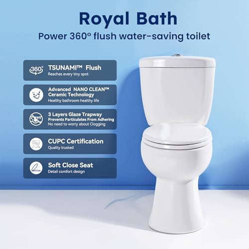 RoyalBath Elongated Two piece Toilet for Bathrooms, 12" Rough In | 17.3" ADA Height, Nano Self-Cleaning, WaterSense/MAP/CUPC Certified, 0.93/1.27 GPF 360° TSUNAMI Flush, Soft-Close Seat - size: 0.93/1.28 GPF Dual Flush
