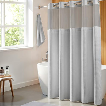 River Dream Gray Cotton Blend Fabric Shower Curtain Set with Liner, 71x74 | Waffle Weave, No Hook Needed, with Snap in Replacement Liner, Top Sheer Window, Hotel Quality Fabric for Bathroom - color: Lake Wanaka, size: 71"W x 74"L (Pack of 1)