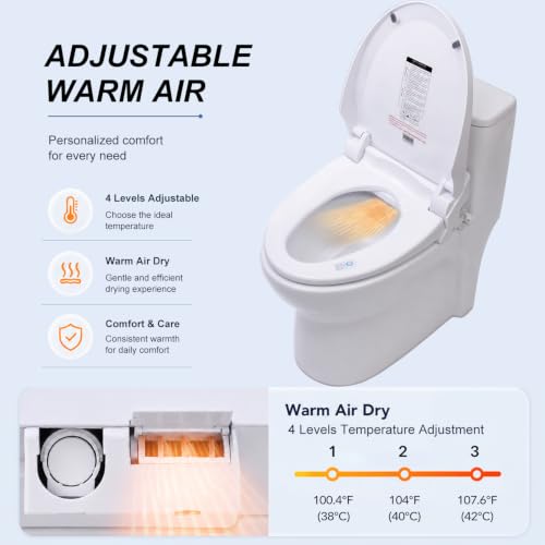 Bidet Toilet Seat 102DS-W, Round, Electronic Heated Seat with Unlimited Warm Water for Home Bathroom, Remote Control, Turbo Wash & Dryer, Night Light, Easy Install - Perfect for Family Use