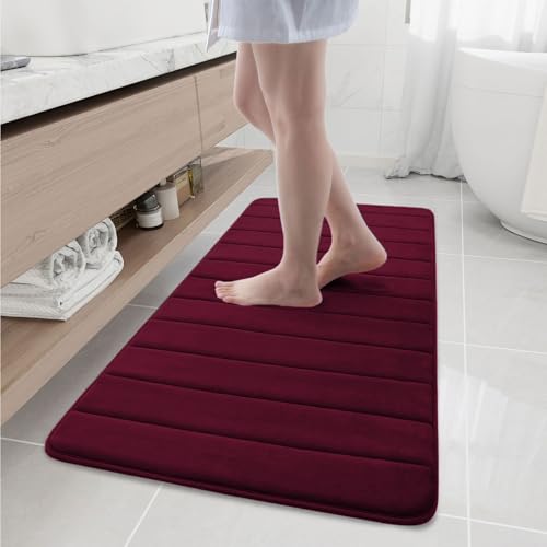 Buganda Memory Foam Bath Mat, 47" x 20", Ultra Soft Bathroom Rugs, Water Absorbent and Machine Washable Bath Rug Runner for Bathroom, Shower, and Tub, Burgundy - color: Burgundy, size: 47" X 20"