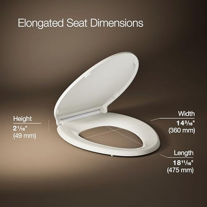 KOHLER K24495-A-96 Border™ ReadyLatch™ Quiet-Close™ Elongated Toilet Seat, Soft Close Toilet Seat, New Home Essentials, Biscuit