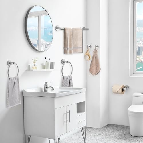 TQKAG Brushed Nickel Bathroom Hardware Set 6-Piece Bathroom Accessory Set 23.6 Inch Round Stainless Steel Towel Bar Set Wall Mounted - color: Brushed Nickel, size: 6-Pieces Set