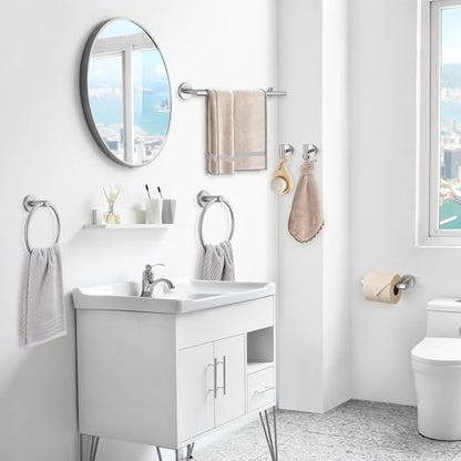 TQKAG Brushed Nickel Bathroom Hardware Set 6-Piece Bathroom Accessory Set 23.6 Inch Round Stainless Steel Towel Bar Set Wall Mounted - color: Brushed Nickel, size: 6-Pieces Set