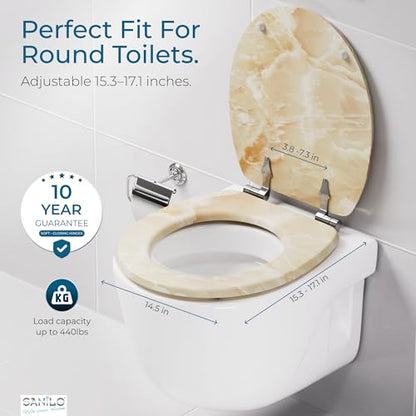 SANILO Wooden Toilet Seat with Soft Close [ROUND] - Decorative, Quiet & Slow Close Molded Wood Seat - With Strong Bumpers & Hinges - Adjustable Fit – Marble Nature - color: Marble Nature