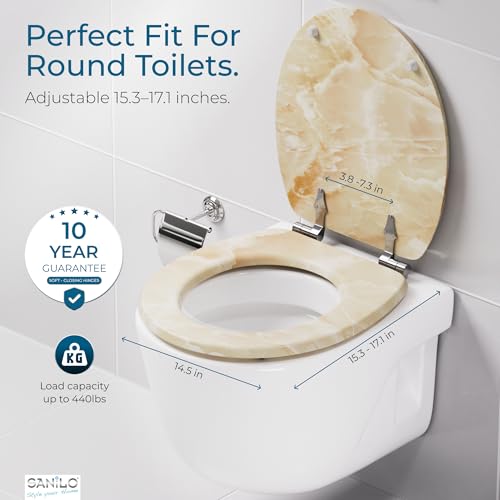 SANILO Wooden Toilet Seat with Soft Close [ROUND] - Decorative, Quiet & Slow Close Molded Wood Seat - With Strong Bumpers & Hinges - Adjustable Fit – Marble Nature - color: Marble Nature