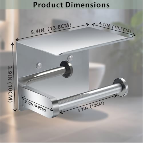 Toilet Paper Holder with Shelf, Heavy-Duty Stainless Steel Bathroom Hardware, Self-Adhesive No-Drill/Drill-Mount Wall-Mounted Roll Holder, Rust-Proof Bathroom Tissue Rack (Chrome) - color: Chrome