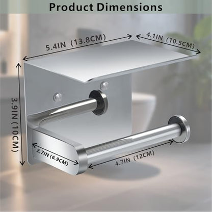 Toilet Paper Holder with Shelf, Heavy-Duty Stainless Steel Bathroom Hardware, Self-Adhesive No-Drill/Drill-Mount Wall-Mounted Roll Holder, Rust-Proof Bathroom Tissue Rack (Chrome) - color: Chrome