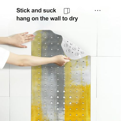 LNOND Yellow Bathtub Mat Non Slip, 40 X 16 Inch Tub Mat for Bathroom, Abstract Art Bath Tub Shower Mat with Drain Holes and Suction Cups - color: 2-yellow