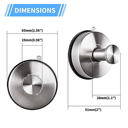 JOMOLA Suction Cup Hooks Suction Shower Hook Bathroom Towel Hanger for Shower Storage Kitchen Utensil Stainless Steel, Brushed Finish, 2PCS - color: Silver