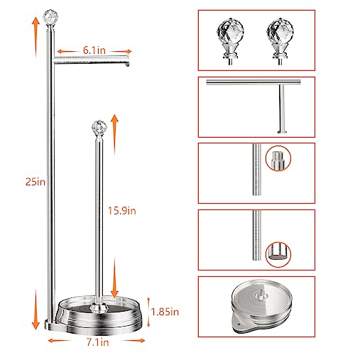 KASUNTO Toilet Paper Holder for Bathroom, Heavy Weighted Metal Free Standing Toilet Paper Holder Stand with Crystal Ball, Toilet Paper Roll Stand for Bathroom Accessories - color: C- Brushed Nickel