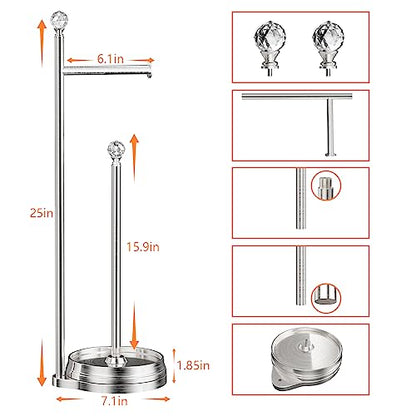 KASUNTO Toilet Paper Holder for Bathroom, Heavy Weighted Metal Free Standing Toilet Paper Holder Stand with Crystal Ball, Toilet Paper Roll Stand for Bathroom Accessories - color: C- Brushed Nickel