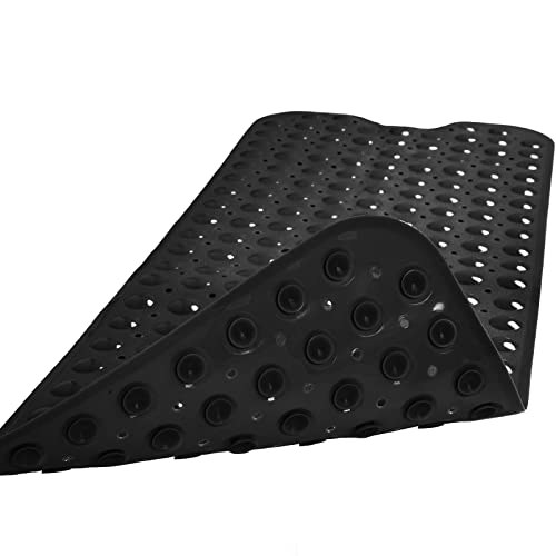 Bathtub and Shower Mats, Extra Long Non-Slip Bath Tub Mat 39 x 16 Inch, Machine Washable Bathmat with Suction Cups & Drain Holes for Bathroom Floor, Black - color: Black