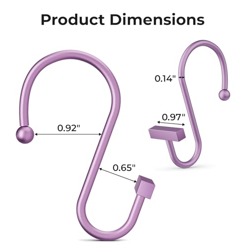Purple Shower Curtain Hooks, Bathway Shower Curtain Rings Rust Proof, 12PCS Shower Hooks for Shower Curtain, T-Bar Design Convenient Elegant Shower Curtain Hangers for Bathroom Kitchen Wardrobe - color: Purple