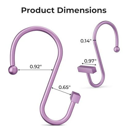 Purple Shower Curtain Hooks, Bathway Shower Curtain Rings Rust Proof, 12PCS Shower Hooks for Shower Curtain, T-Bar Design Convenient Elegant Shower Curtain Hangers for Bathroom Kitchen Wardrobe - color: Purple